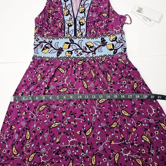 Wisp Ryenne Jersey Women's Purple Floral Print V-Neck Sleeveless Dress Size 2 - Picture 15 of 16